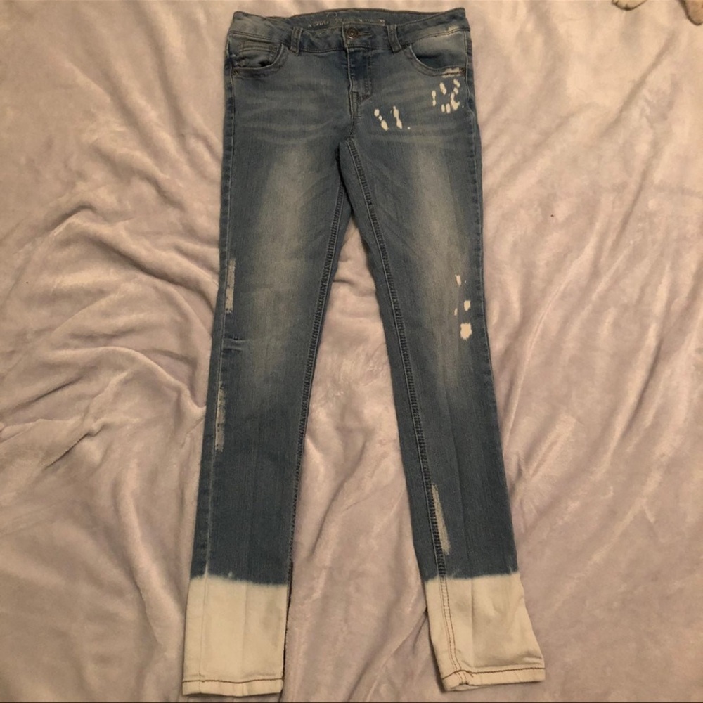 Revolution Blue and White Slim-Fit Jeans with Distressing
